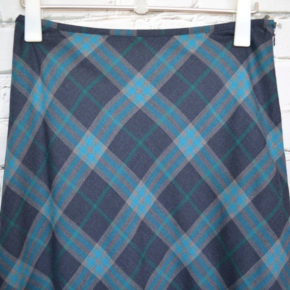 Talbots Teal Navy Plaid Wool Blend Maxi Skirt - Picture 3 of 6